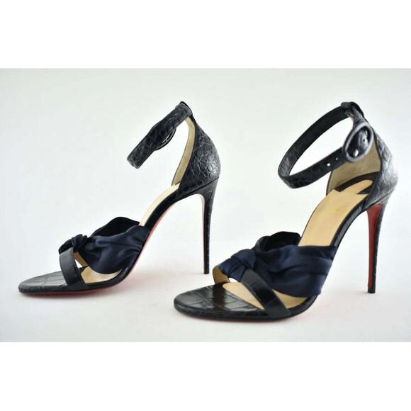 Christian Louboutin Ruban 100 Blue Croc Satin Ankle Strap Sandal Heel Pump 42 - Picture 7 of 9